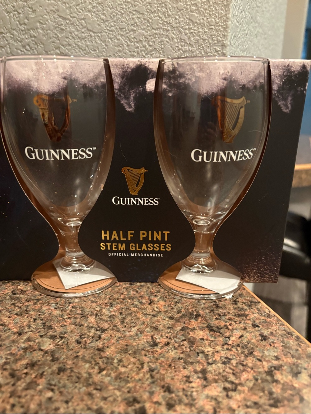 Guinness Branded Half Pint Stem Glasses - Clear with Gold Logo (Set of 2)